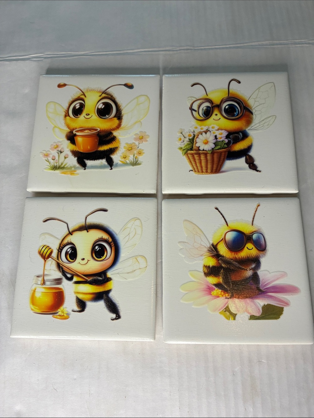 Cute Yellow Bee Four Coaster Set - Home Put a Smile on your Child’s Face!
